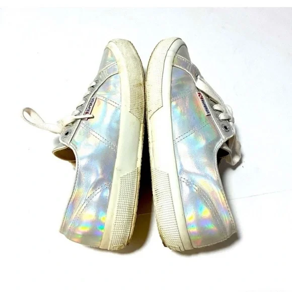 Superga White Iridescent Hologram Sneakers Trainers Size 9 Silver Metallic - Picture 6 of 16